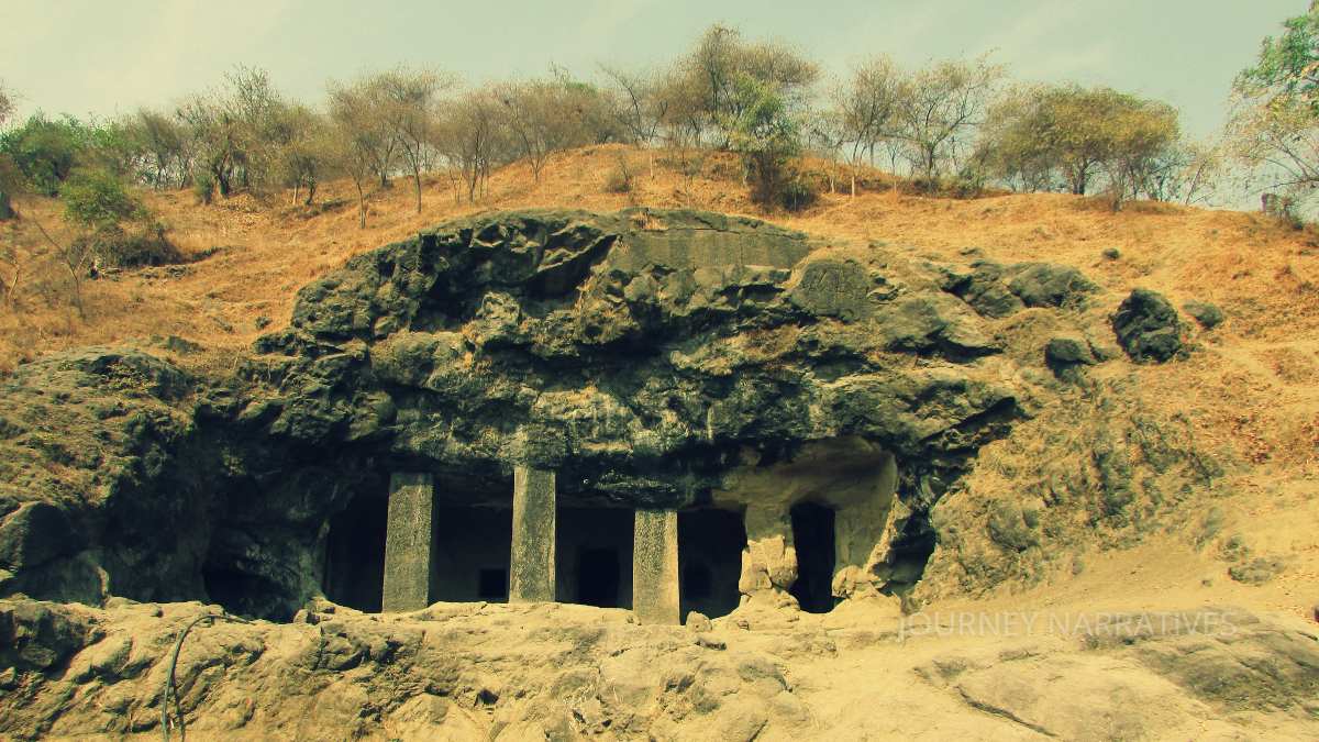 Entrance to the Elephanta Caves near Mumbai, a UNESCO-listed rock-cut cave complex dedicated to Hindu deities