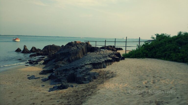 Beach and unique basalt rock formations on St. Mary's Island near Udupi, Karnataka