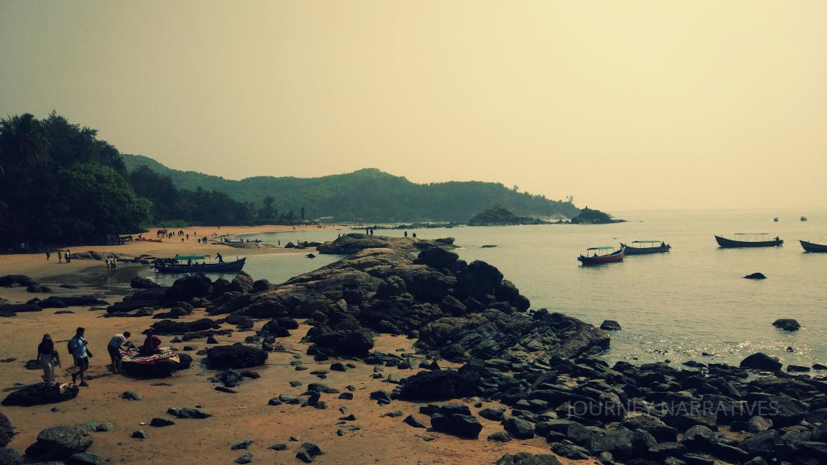 Om Beach in Gokarna featuring rocky tidal pools and dramatic coastal landscapes