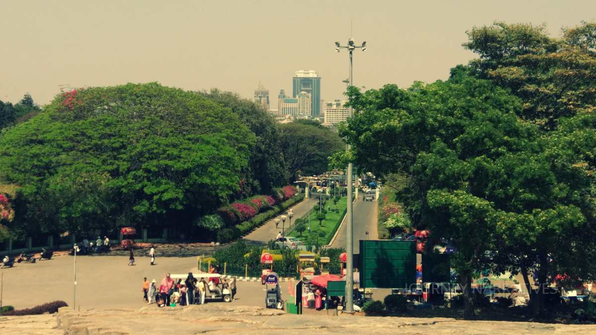 Landscaped gardens and greenery inside Lalbagh Botanical Garden in Bengaluru