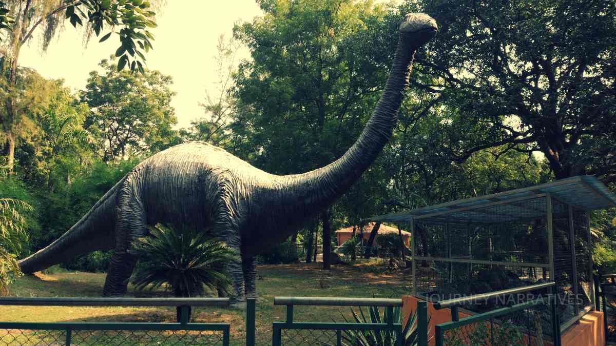 Dinosaur sculptures at Indroda Nature Park in Gujarat, often called India's Jurassic Park
