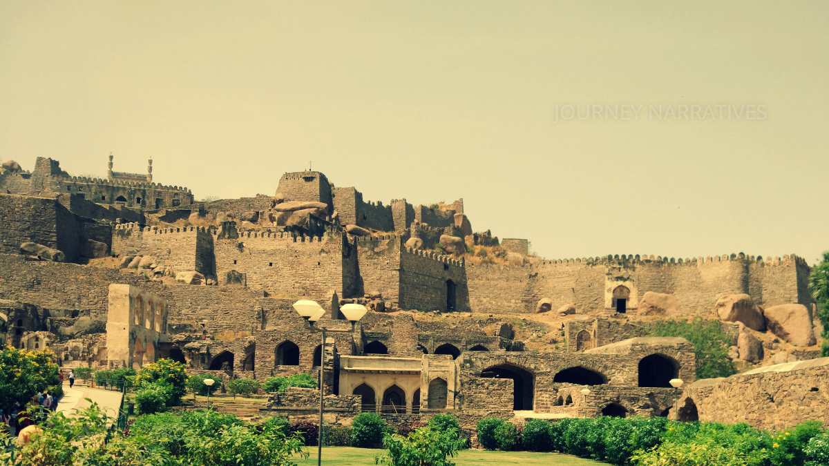 Historic Golkonda Fort in Hyderabad, famous for its architecture, history, and panoramic views