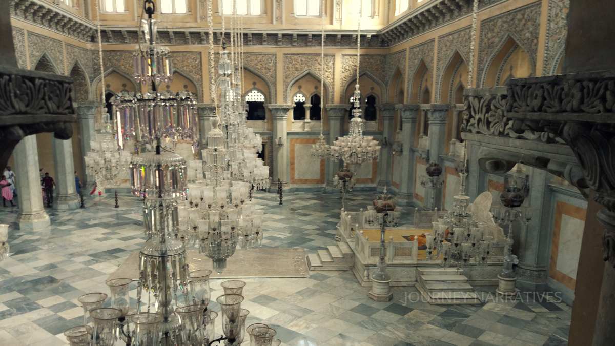 Interior of Chowmahalla Palace showcasing the royal heritage of Hyderabad's Nizam era