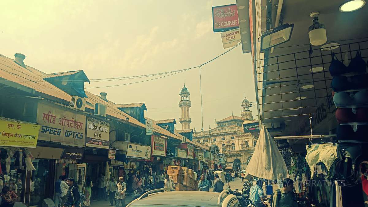 Busy Crawford Market in Mumbai showcasing local commerce, food vendors, and everyday city life