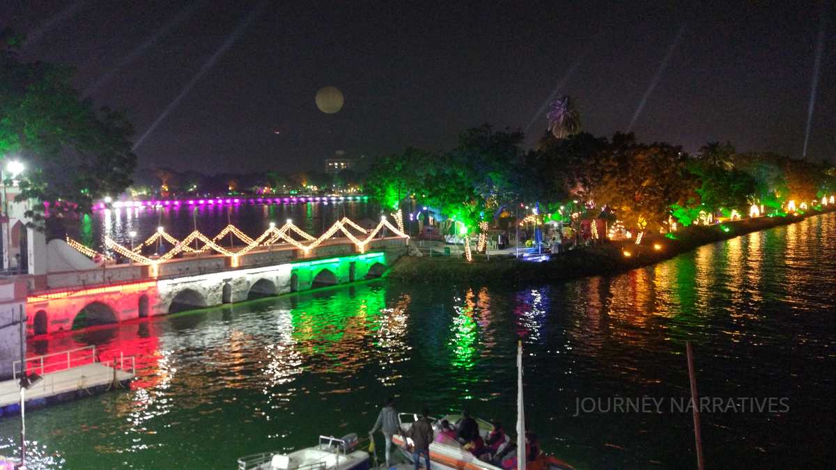 Illuminated Kankaria Lake during New Year celebrations in Ahmedabad at night