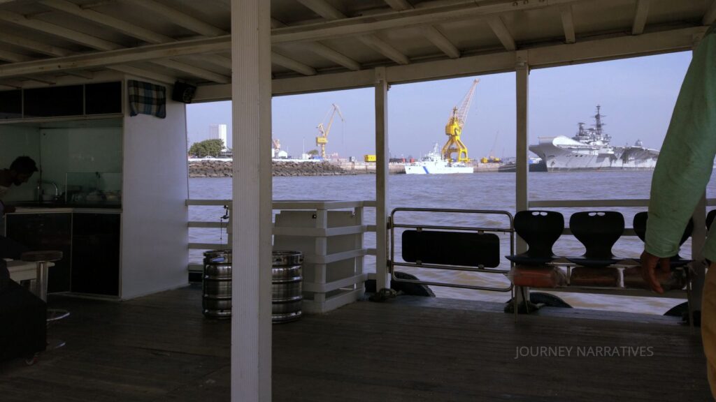 Ferry traveling across Mumbai Harbour toward Elephanta Island
