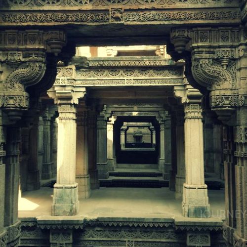 Intricately carved interior of Adalaj Stepwell showcasing historic architecture in Gujarat