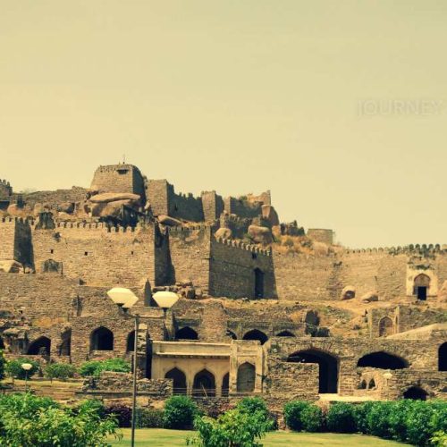 Historic Golkonda Fort in Hyderabad, famous for its architecture, history, and panoramic views