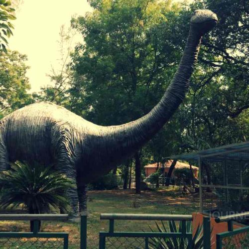 Dinosaur sculptures at Indroda Nature Park in Gujarat, often called India's Jurassic Park