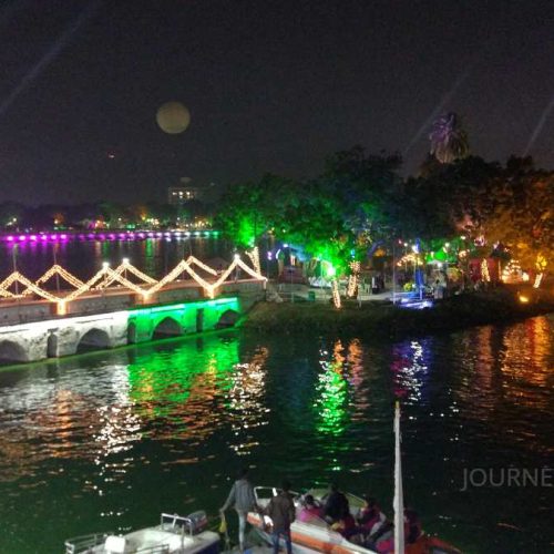 Illuminated Kankaria Lake during New Year celebrations in Ahmedabad at night