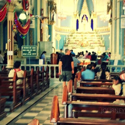 Interior of Mount Mary Church in Mumbai, a historic pilgrimage site known for its peaceful atmosphere
