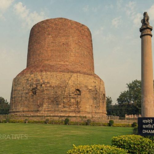 Historic Buddhist monument in Sarnath where Gautama Buddha delivered his first sermon after enlightenment